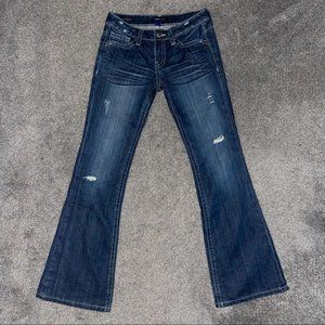 Vigoss Studio Flare Low Rise Jeans Flap Pockets Women’s Size 3/4 Dark Wash